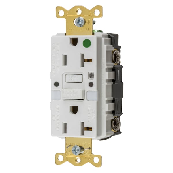 Hubbell Wiring Device-Kellems Heavy Duty Hospital Grade AUTOGUARD Self-Test GFCI Receptacle with Nightlight, 20A, White GFRST83WNL - main